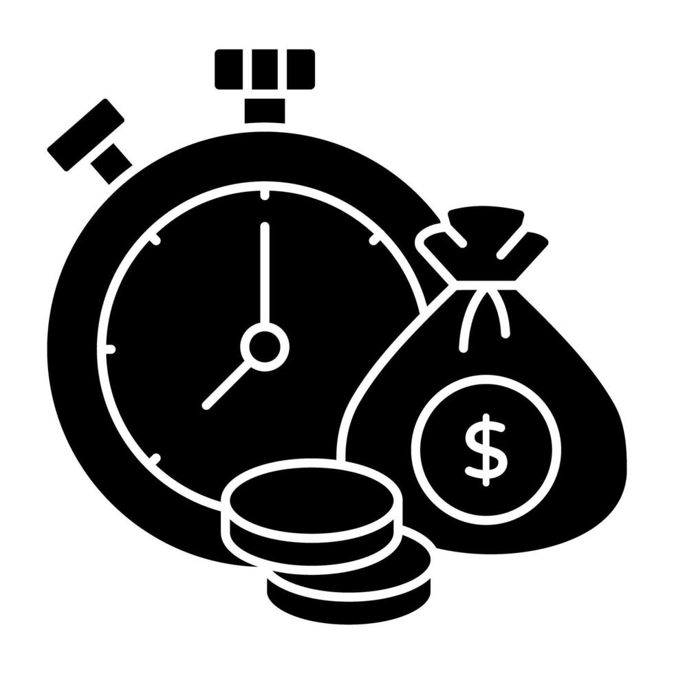 dollar med stoppur, ikon av tid är pengar vektor