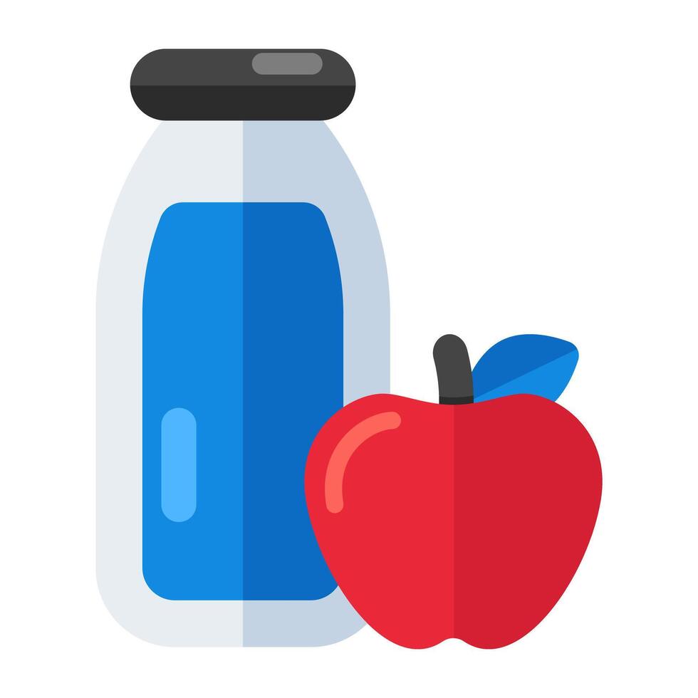 ett ikon design av mjölk flaska med äpple, friska frukost vektor