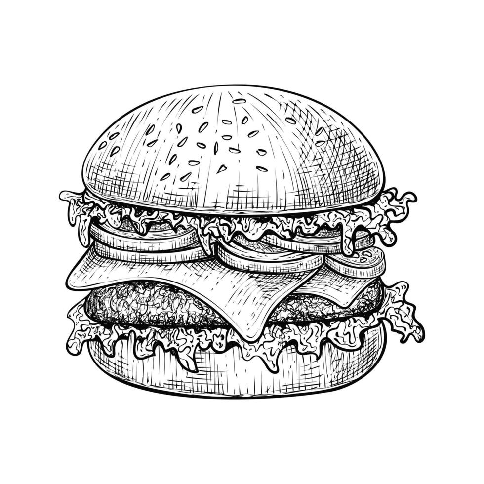 Hand gezeichnet Burger Illustration isoliert auf Weiß Hintergrund vektor