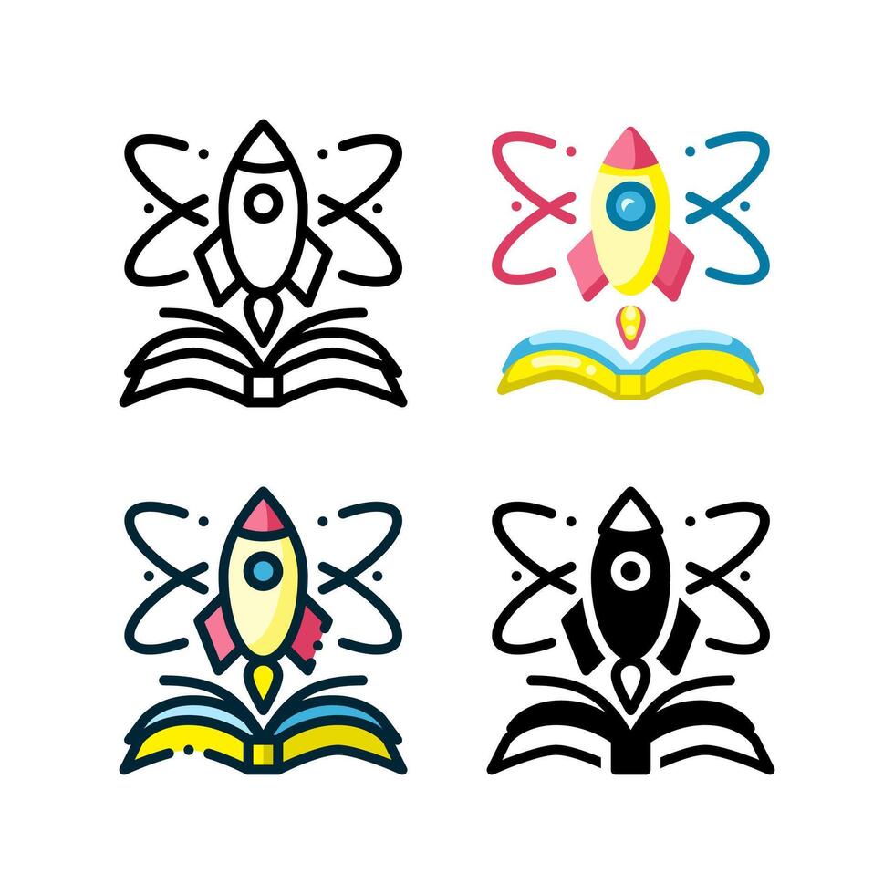 de kunskap booster ikon är representerade förbi en raket sjösättning ovan en bok vektor