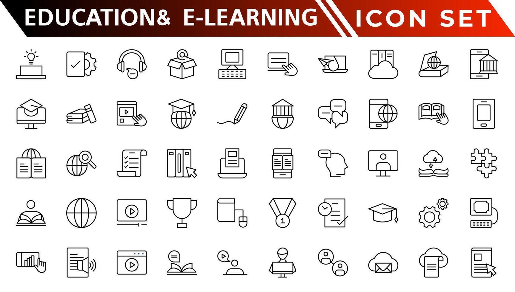 Bildung und E-Learning Netz Symbole im Linie Stil. Schule, Universität, Lehrbuch, Lernen. Vektor Illustration