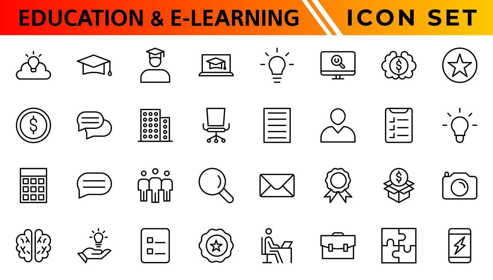 utbildning och e-learning ikon uppsättning. uppkopplad utbildning ikon uppsättning. tunn linje ikoner uppsättning. distans inlärning. som innehåller video undervisning, e-lärande, uppkopplad kurs, audio kurs, pedagogisk hemsida vektor