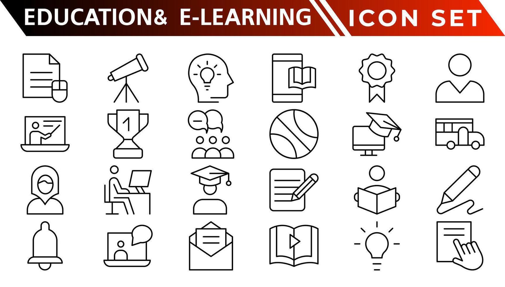 Bildung und E-Learning Netz Symbole im Linie Stil. Schule, Universität, Lehrbuch, Lernen. Vektor Illustration