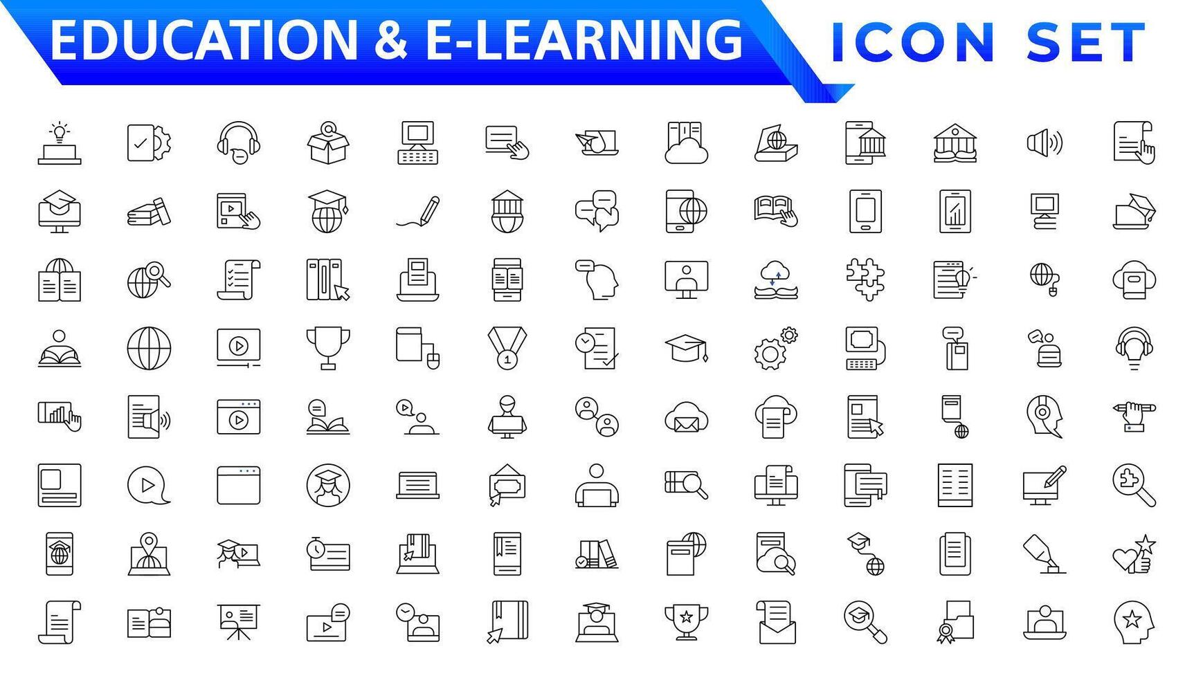 Bildung und E-Learning Netz Symbole im Linie Stil. Schule, Universität, Lehrbuch, Lernen. Vektor Illustration