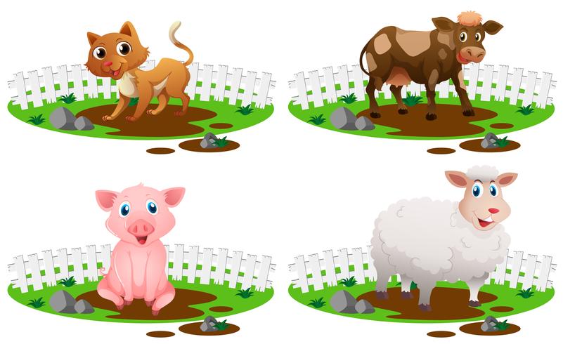 Fyra djurtyper i lera vektor