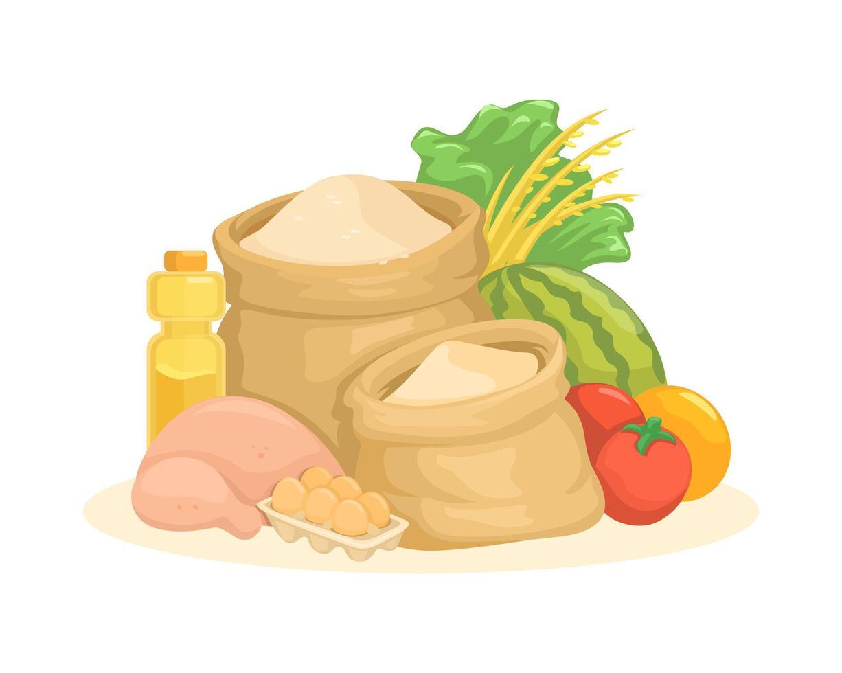 grundläggande mat matvaror kött, frukt och vegetabiliska illustration vektor