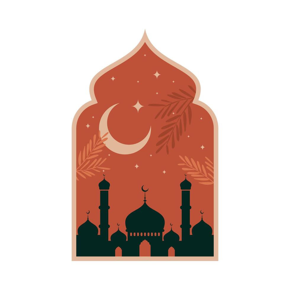 Moschee Silhouette Vektor Digital Kunst isoliert und Papier Kunst Stil. geeignet zum Ramadan oder eid Gruß, Hintergrund Fenster und islamisch Feier.