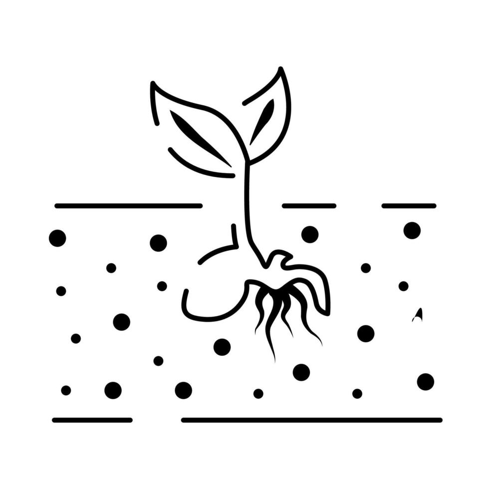 Boden Linie Symbol. einfach Pflanzen verbunden Vektor Linie Symbol. enthält eine solche Symbole wie Blatt auf Hand und wachsend Bedingungen. Saat und Bewässerung. Frühling.