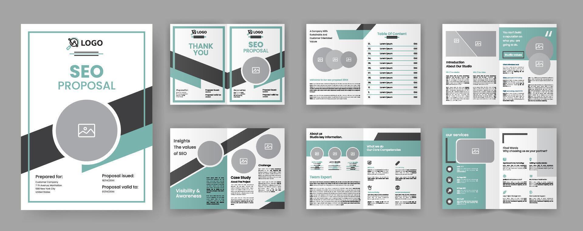 seo marknadsföring förslag broschyr mall för webb design företag vektor