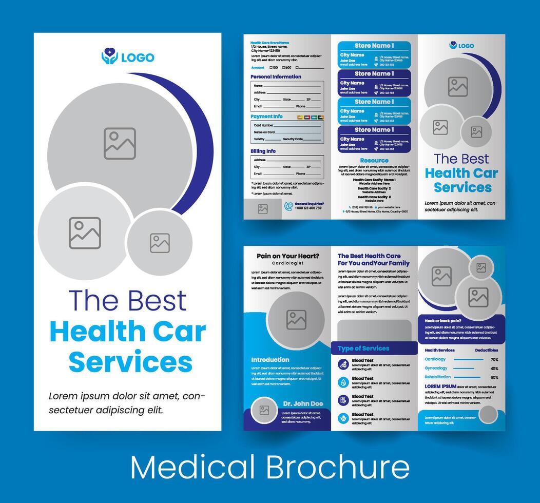 Gesundheit Pflege dreifach Broschüre. geometrisch medizinisch dreifach Broschüre Vorlage vektor