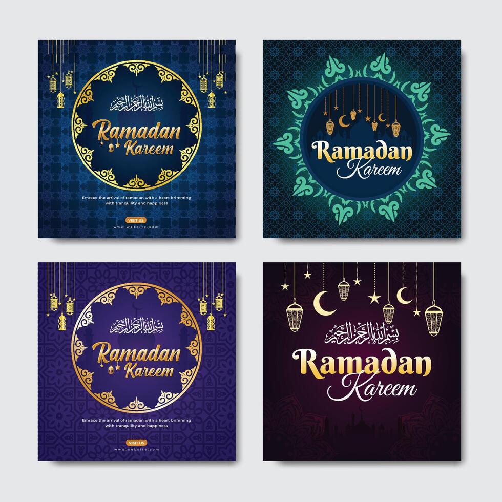 4 annorlunda ramadan kareem hälsningar uppsättning social media baner posta design mall vektor