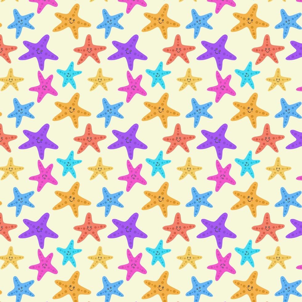 Muster mehrfarbig Seestern isoliert auf ein Licht Hintergrund. süß kawaii Sommer- Design vektor