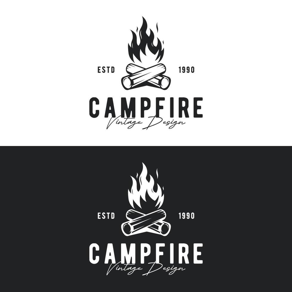 Hipster Jahrgang Lagerfeuer Logo Design. Logo zum Camping, Abenteuer Tierwelt, Lagerfeuer. vektor