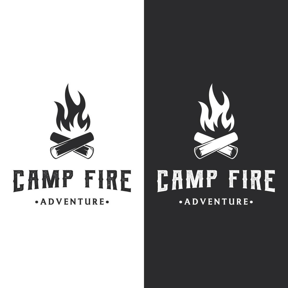 Hipster Jahrgang Lagerfeuer Logo Design. Logo zum Camping, Abenteuer Tierwelt, Lagerfeuer. vektor