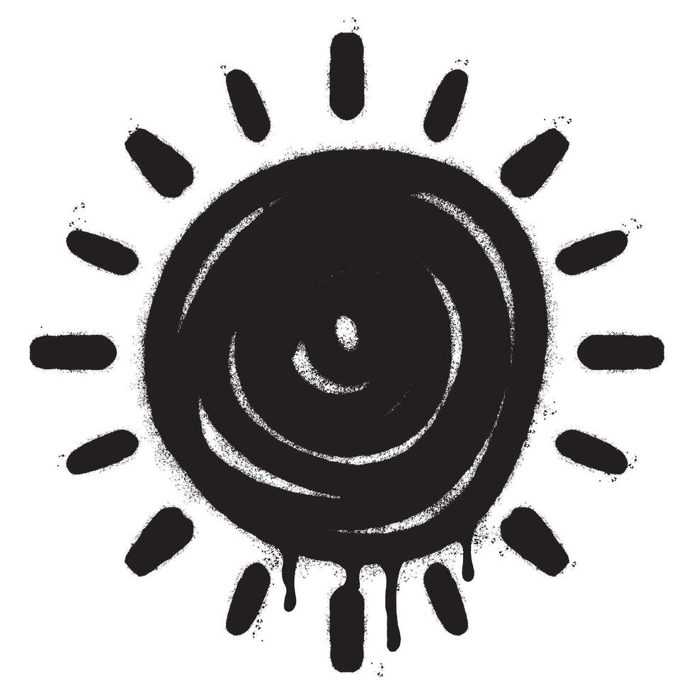 spray målad graffiti Sol ikon sprutas isolerat med en vit bakgrund. vektor
