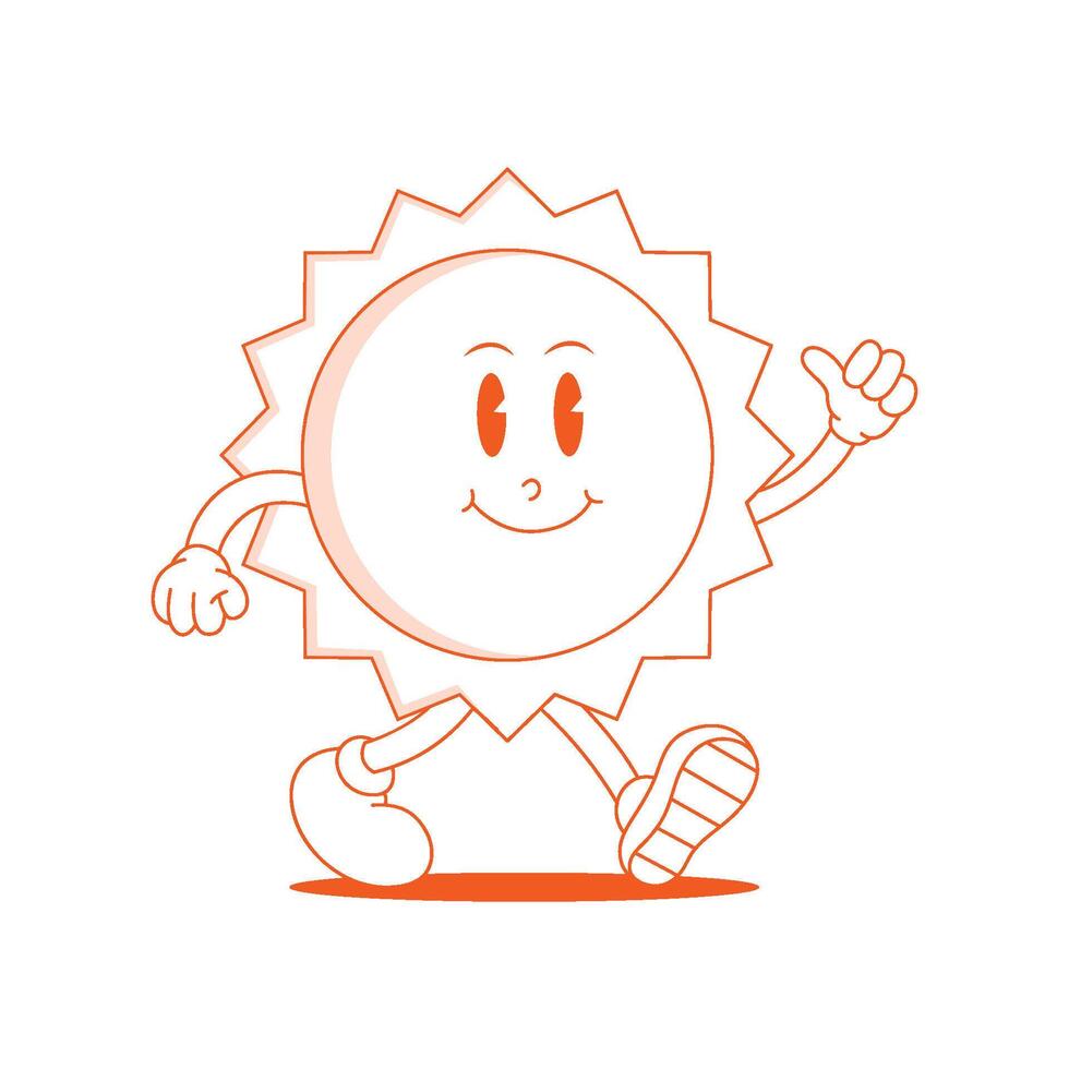 Sol retro maskot. rolig tecknad serie karaktär av Sol vektor