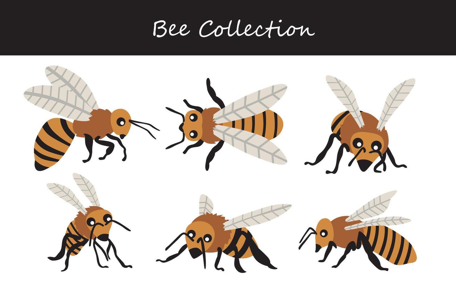 Biene Vektor Illustration Satz. süß Biene isoliert auf Weiß Hintergrund.