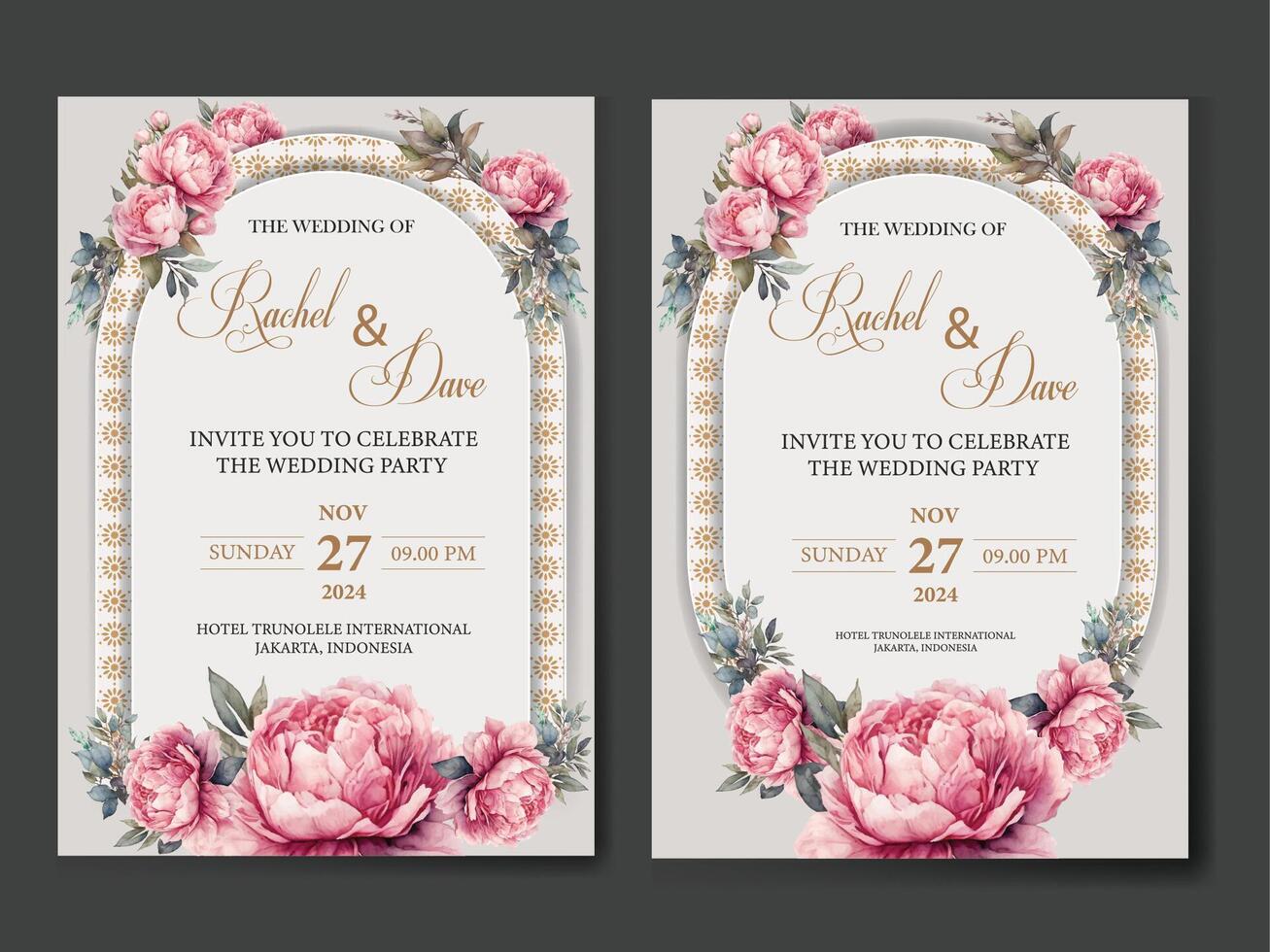 Hochzeit Einladung Karten mit Blumen und Pfingstrosen vektor