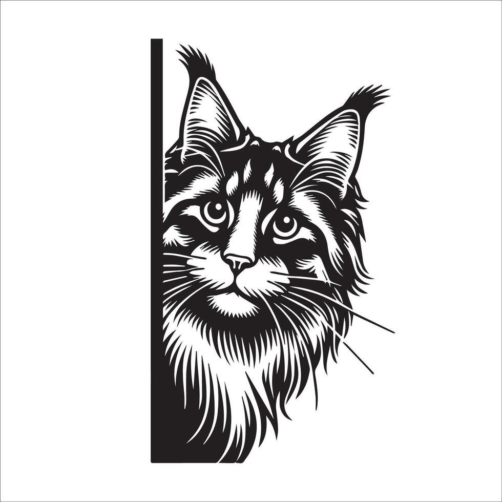 ai genererad kikar maine Coon katt illustration i svart och vit vektor