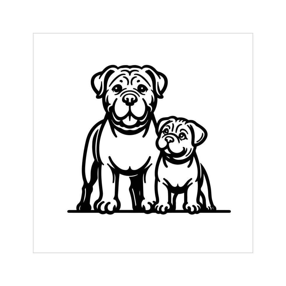 ai genererad sockerrör korso hund familj ClipArt illustration i svart och vit vektor