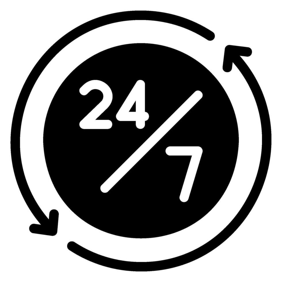 öppen 24 timmar glyf ikon vektor