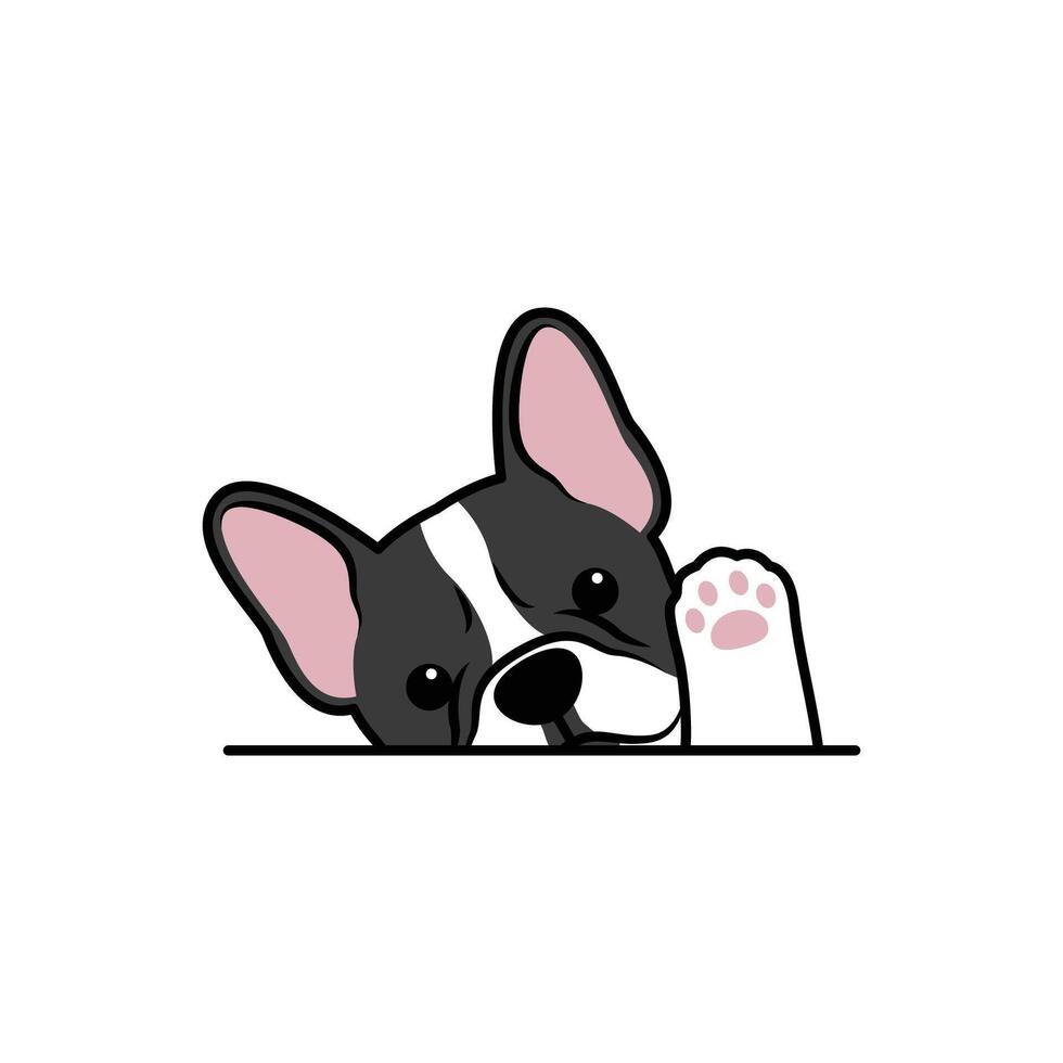süß Französisch Bulldogge Hündchen winken Pfote Karikatur, Vektor Illustration