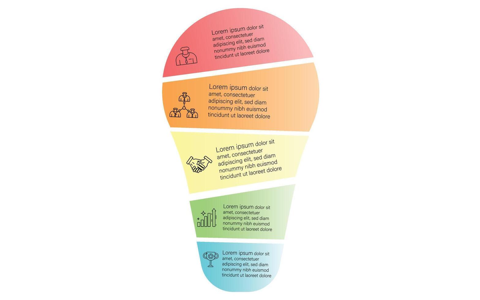 Infografik Vorlage zum Geschäft Information Präsentation. Vektor Licht Birne gestalten und Symbol Elemente. modern Arbeitsablauf Diagramme. Bericht planen 5 Themen