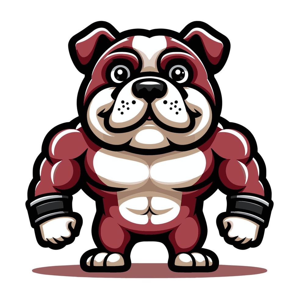 ai generiert stark sportlich Körper Muskel Bulldogge Maskottchen Design Vektor Illustration, Logo Vorlage isoliert auf Weiß Hintergrund