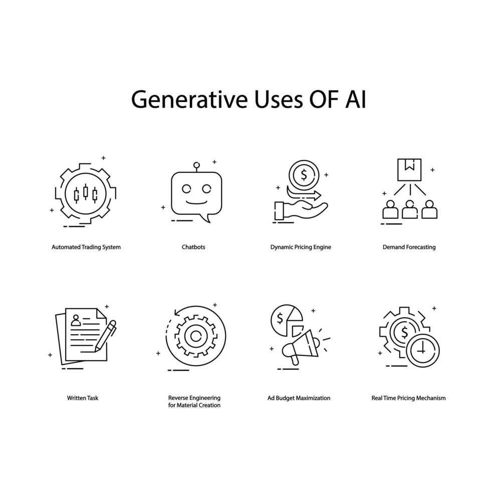 generativ ai tillämpningar vektor ikoner upplåsning kreativ potential