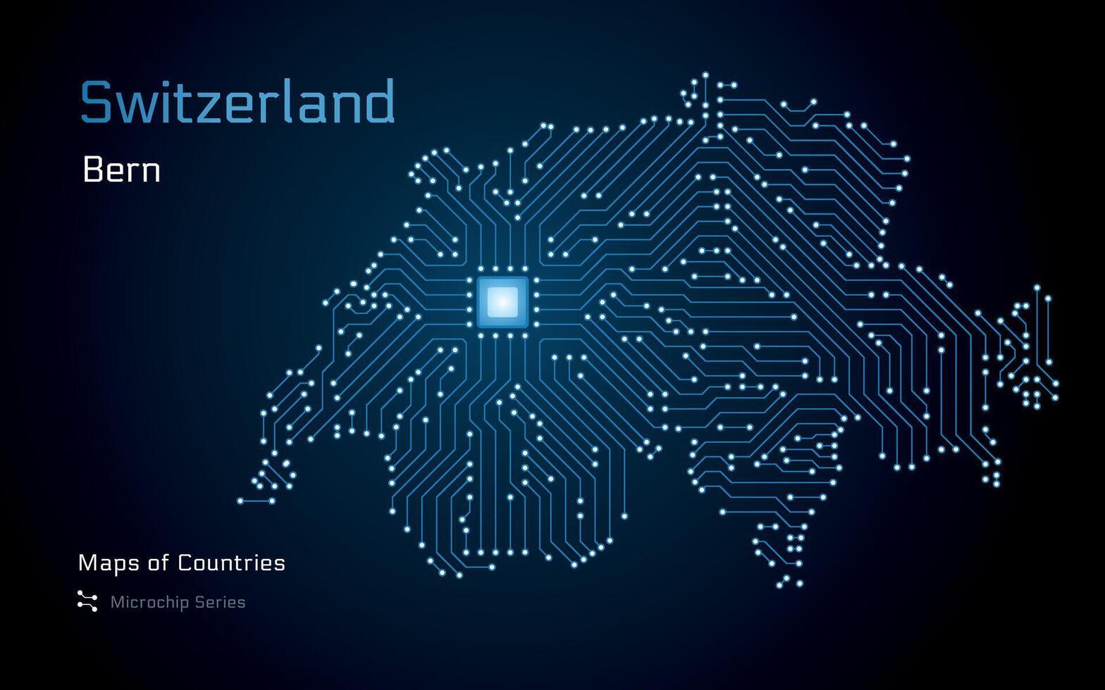schweiz, Karta med en huvudstad av bern visad i en mikrochip mönster. e-förvaltning. värld länder vektor Kartor. mikrochip serier