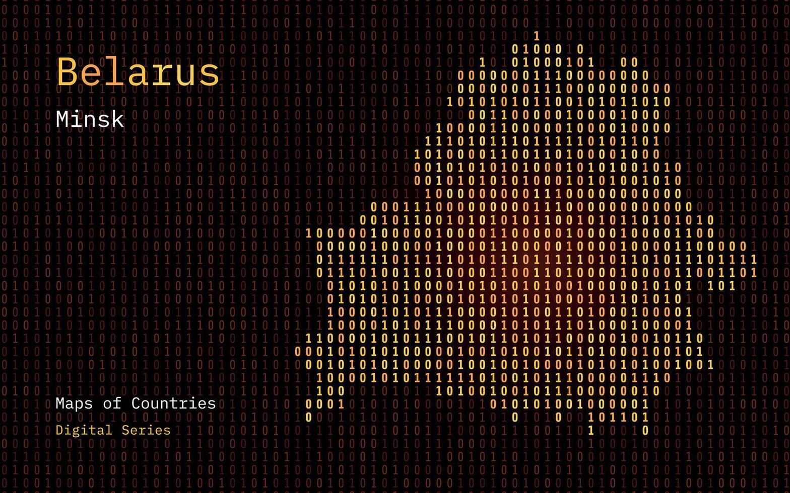 Weißrussland Karte gezeigt im binär Code Muster. Matrix Zahlen, null, eins. Welt Länder Vektor Karten. Digital Serie