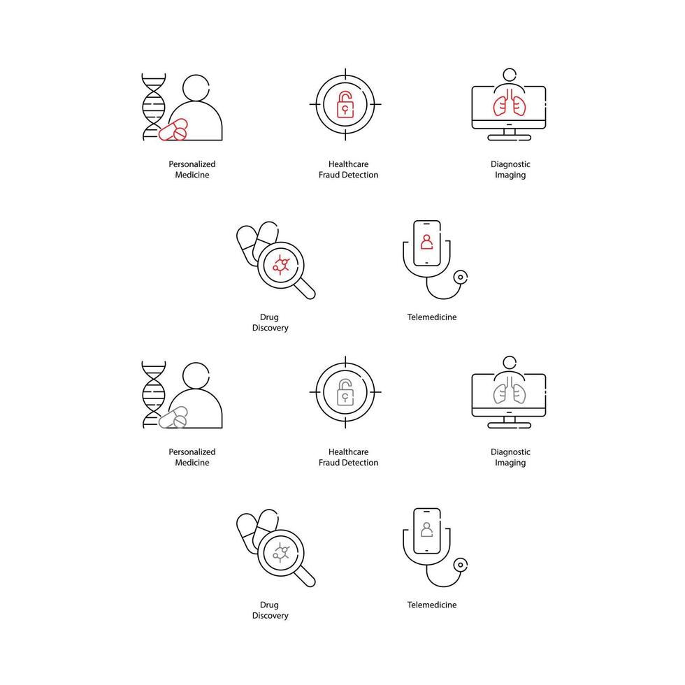 ai Leistungen im Medizin Vektor Symbole Verbesserung Behandlung und Effizienz