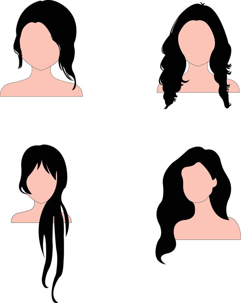 anime flicka hår uppsättning isolerat på vit bakgrund vektor illustration