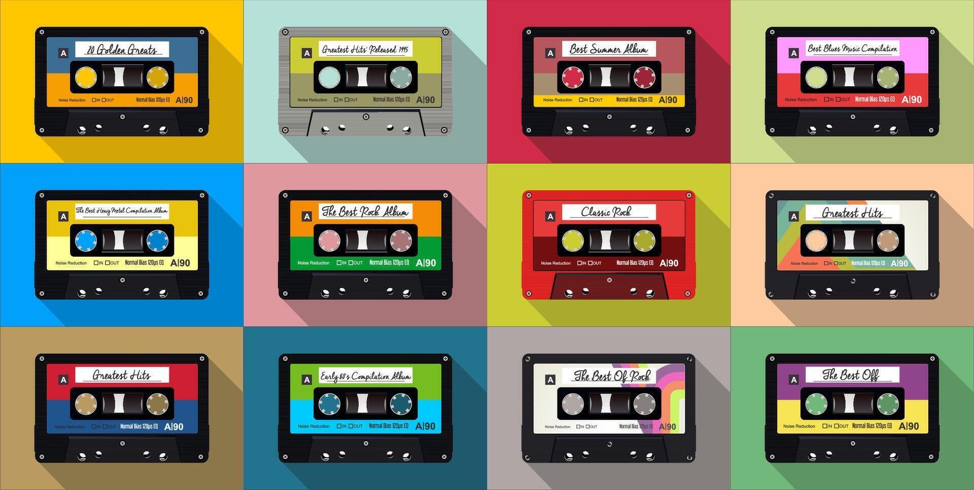 mönster med gammal audio kassetter färgrik bakgrund vektor illustration