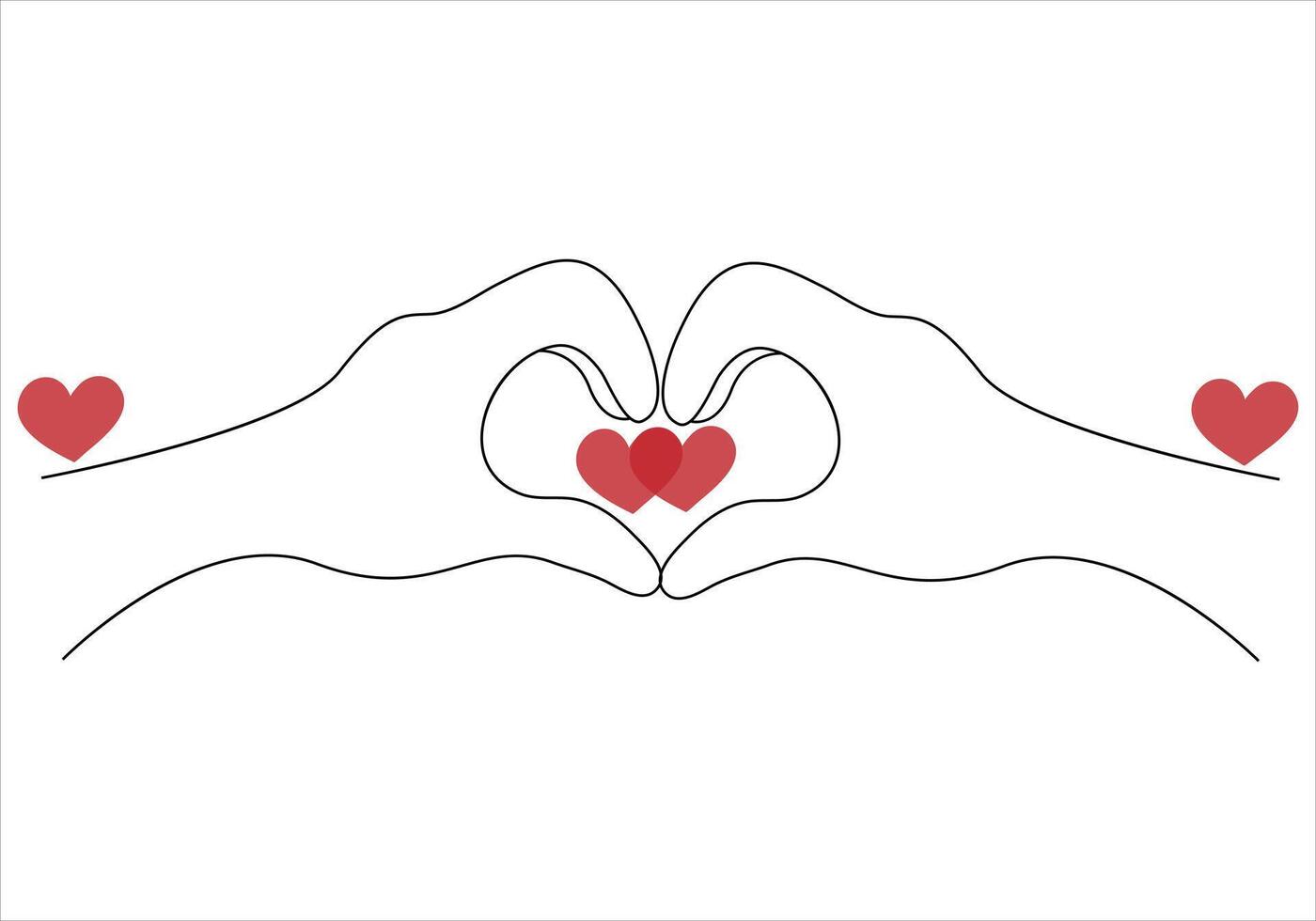 kontinuerlig ett linje teckning av kärlek form i hand vektor konst illustration