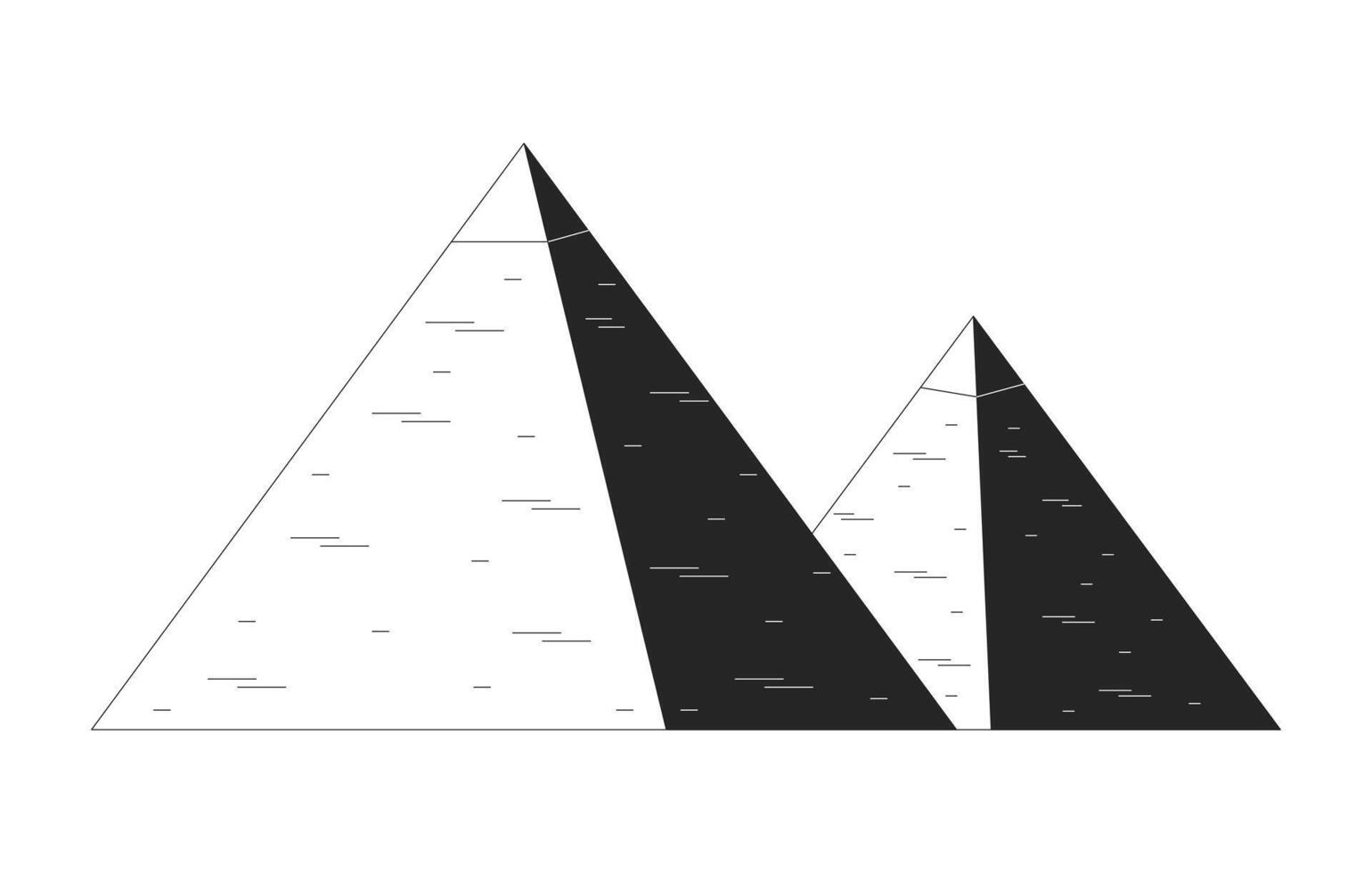 ägyptisch Pyramiden schwarz und Weiß 2d Linie Karikatur Objekt. Ägypten uralt Kultur. Welt Erbe Seite? ˅ Wahrzeichen isoliert Vektor Gliederung Artikel. Monument berühmt Steine monochromatisch eben Stelle Illustration