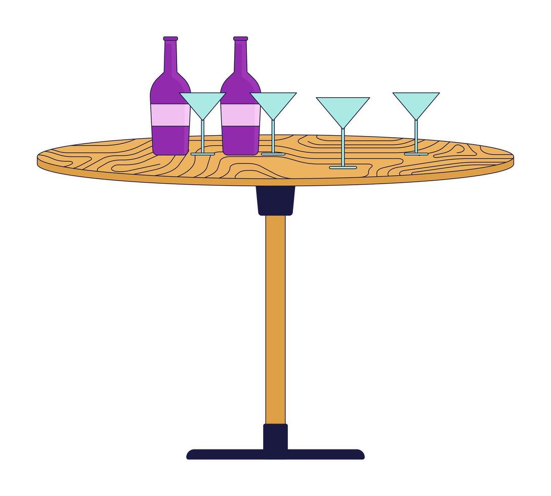 alkohol drycker på tabell 2d linjär tecknad serie objekt. cocktails för gäster. mini bar på festlig fest isolerat linje vektor element vit bakgrund. Semester händelse behandling Färg platt fläck illustration