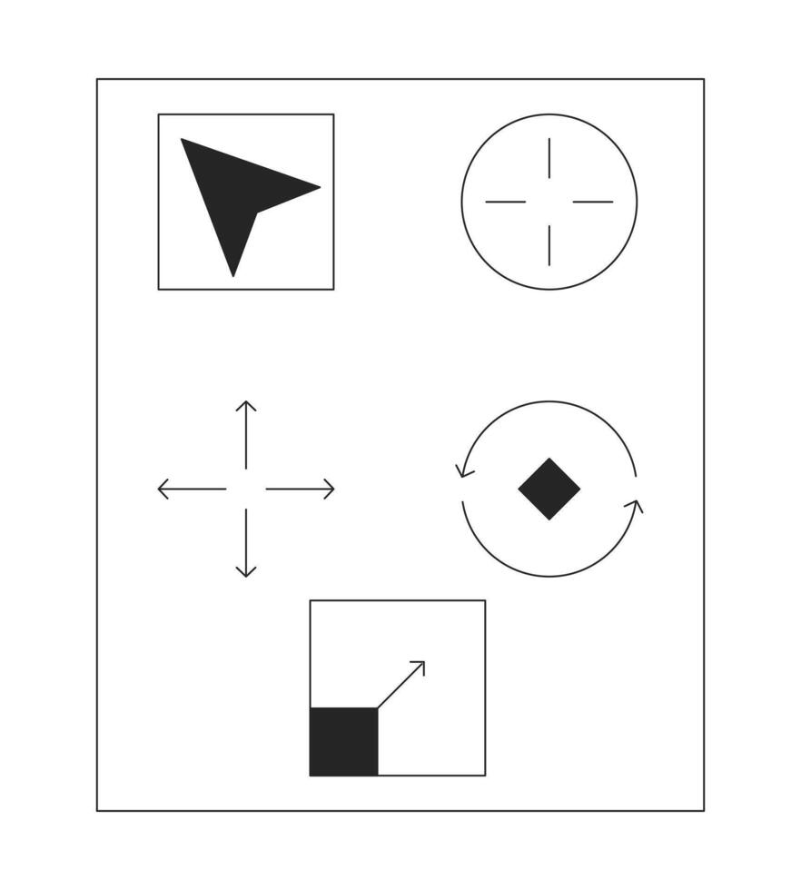 Netz Seite? ˅ ui Design schwarz und Weiß 2d Linie Karikatur Objekte. reaktionsschnell Tasten isoliert Vektor Gliederung Artikel Sammlung. Software Entwicklung Technologie monochromatisch eben Stelle Illustration