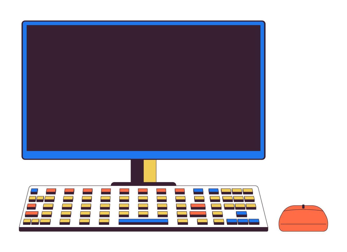 Computer mit leeren Monitor 2d linear Karikatur Objekt. Büro pc Arbeitsplatz isoliert Linie Vektor Element Weiß Hintergrund. Geschäft und Unterhaltung Gerät Farbe eben Stelle Illustration