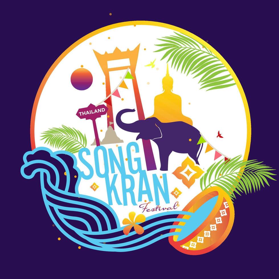 Konzept von Thailand Wasser Festival Spaß, Songkran Tag Logo Design Vorlage vektor