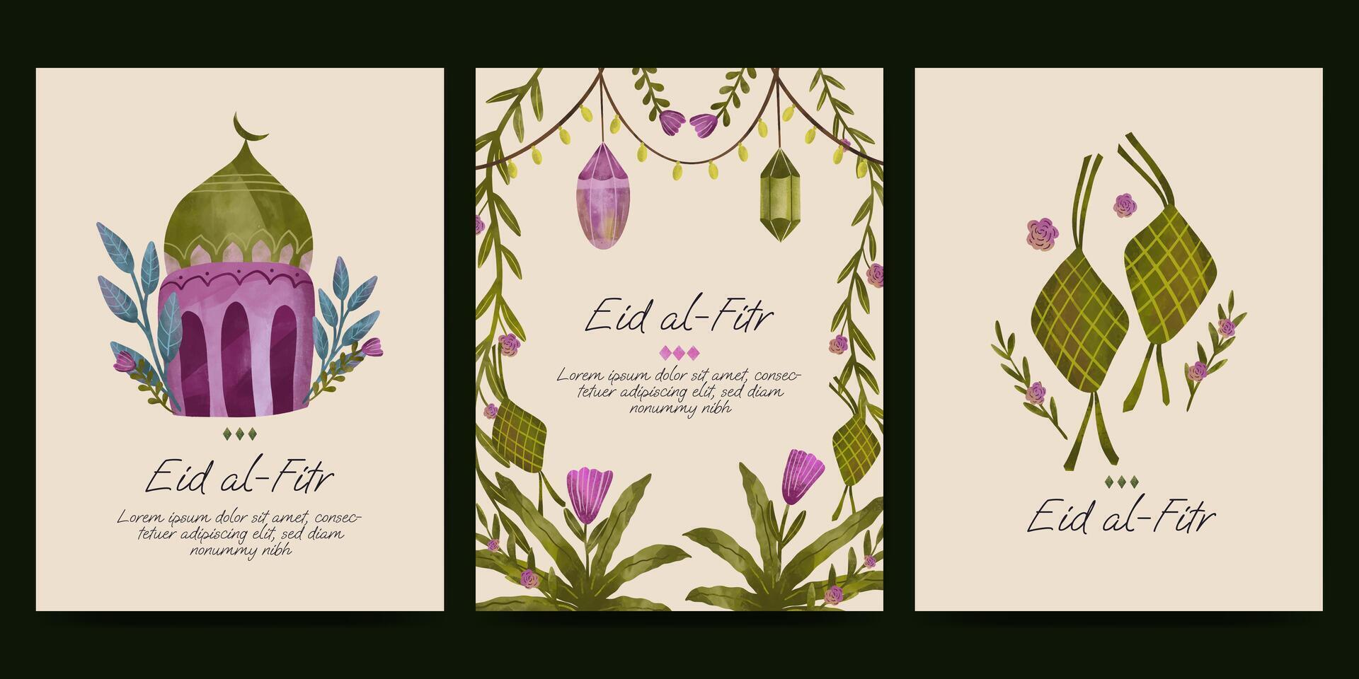 islamic hälsning kort med blomma och växt illustration för ramadan eid mubarak islamic dag. vektor