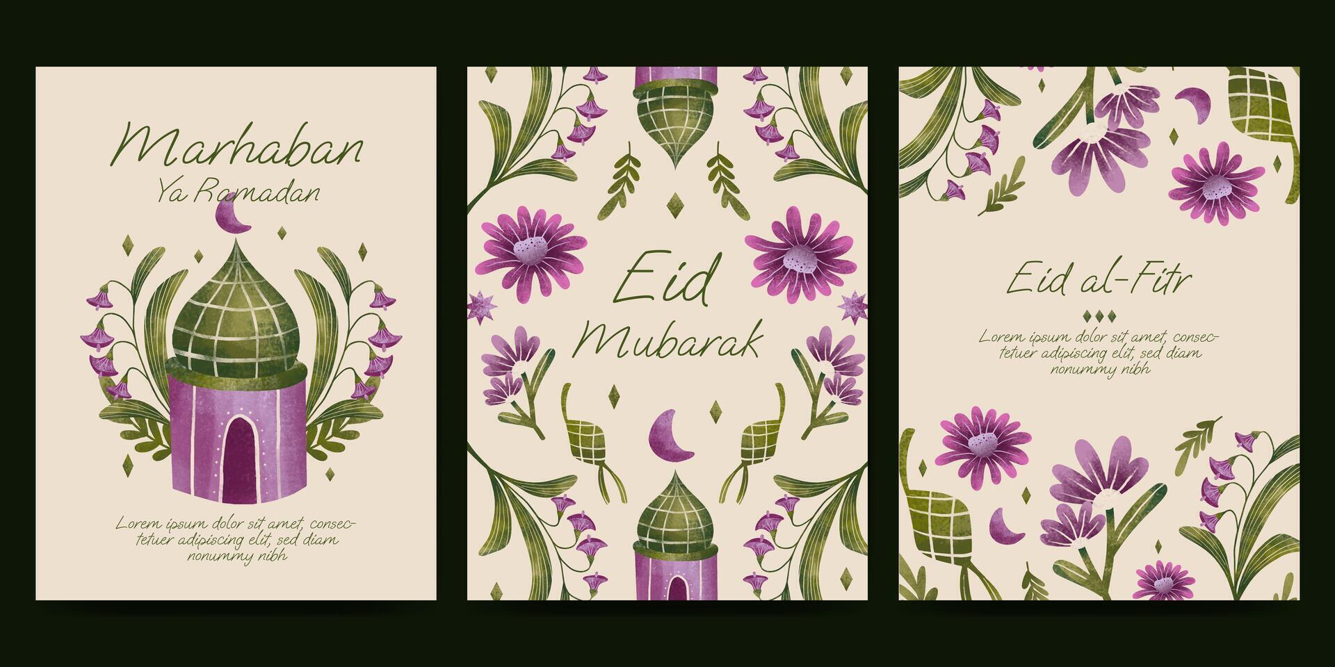 islamisch Gruß Karte mit Blume und Pflanze Illustration zum Ramadan eid Mubarak islamisch Tag. vektor