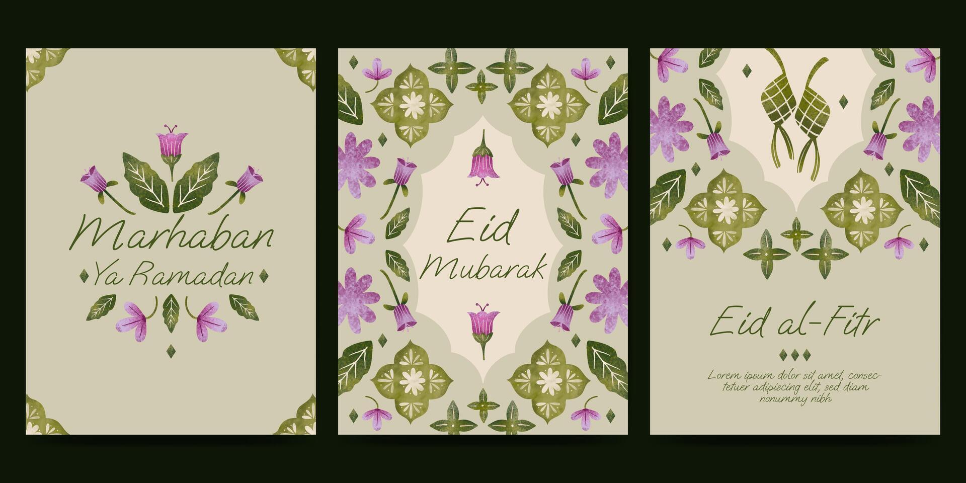 islamic hälsning kort med blomma och växt illustration för ramadan eid mubarak islamic dag. vektor