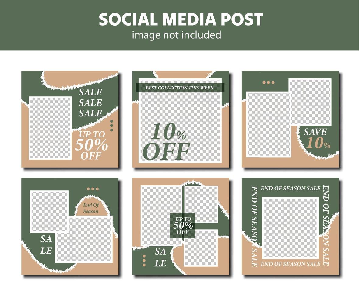 mode social media posta försäljning redigerbar mall samling, layout befordran estetisk brun och grön mall för social media vektor
