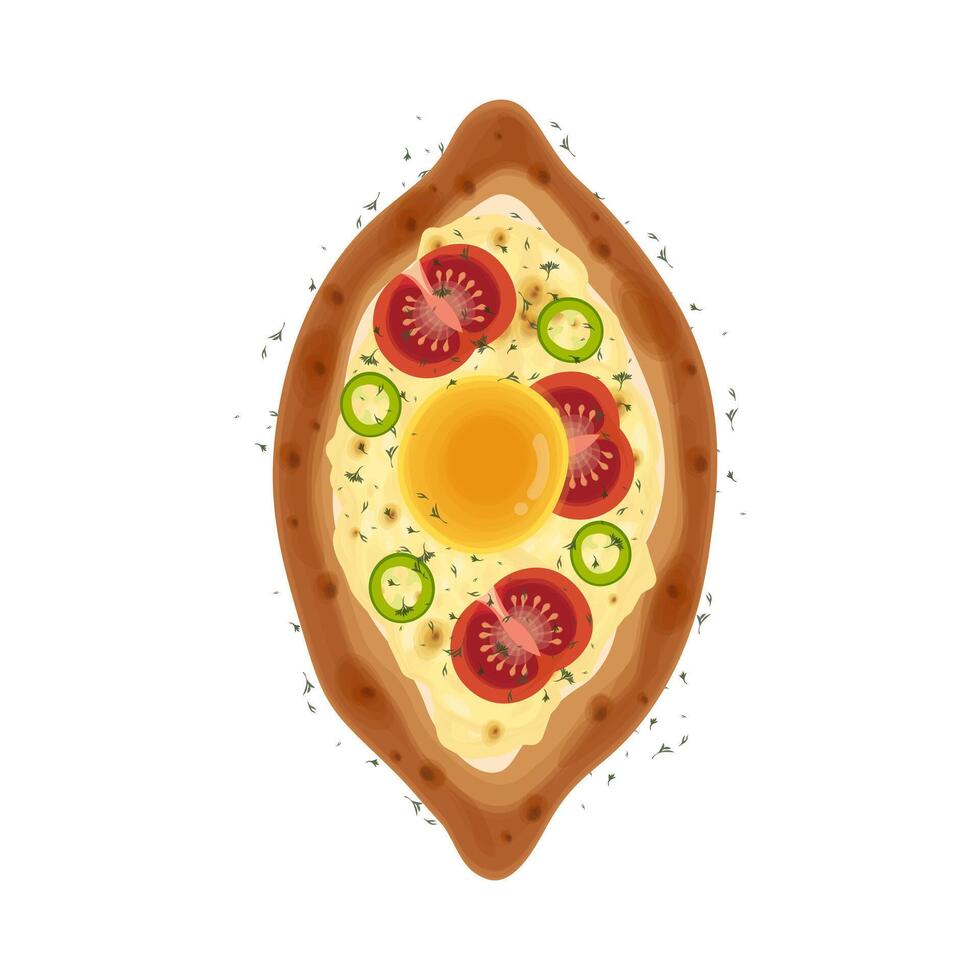 Khachapuri Vektor Illustration Logo mit Ei und Gemüse Belag