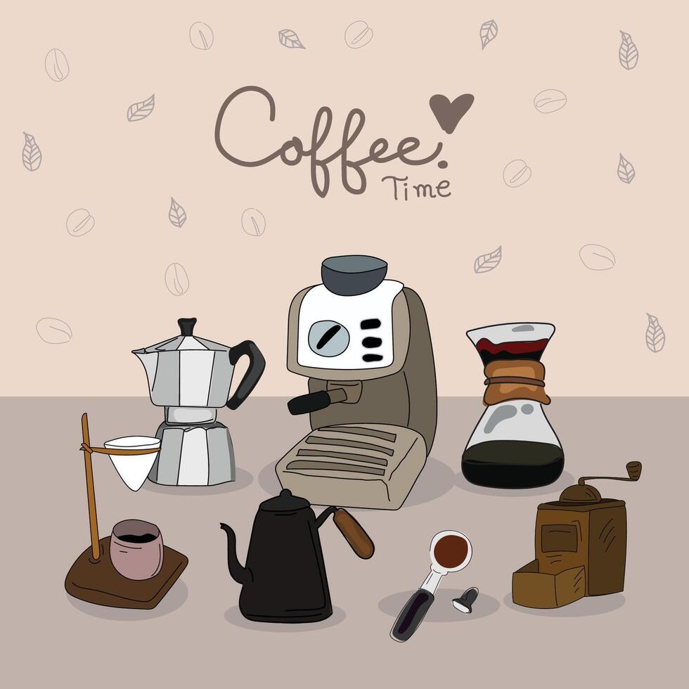 kaffe tid grafisk design uppsättning. vektor illustration.