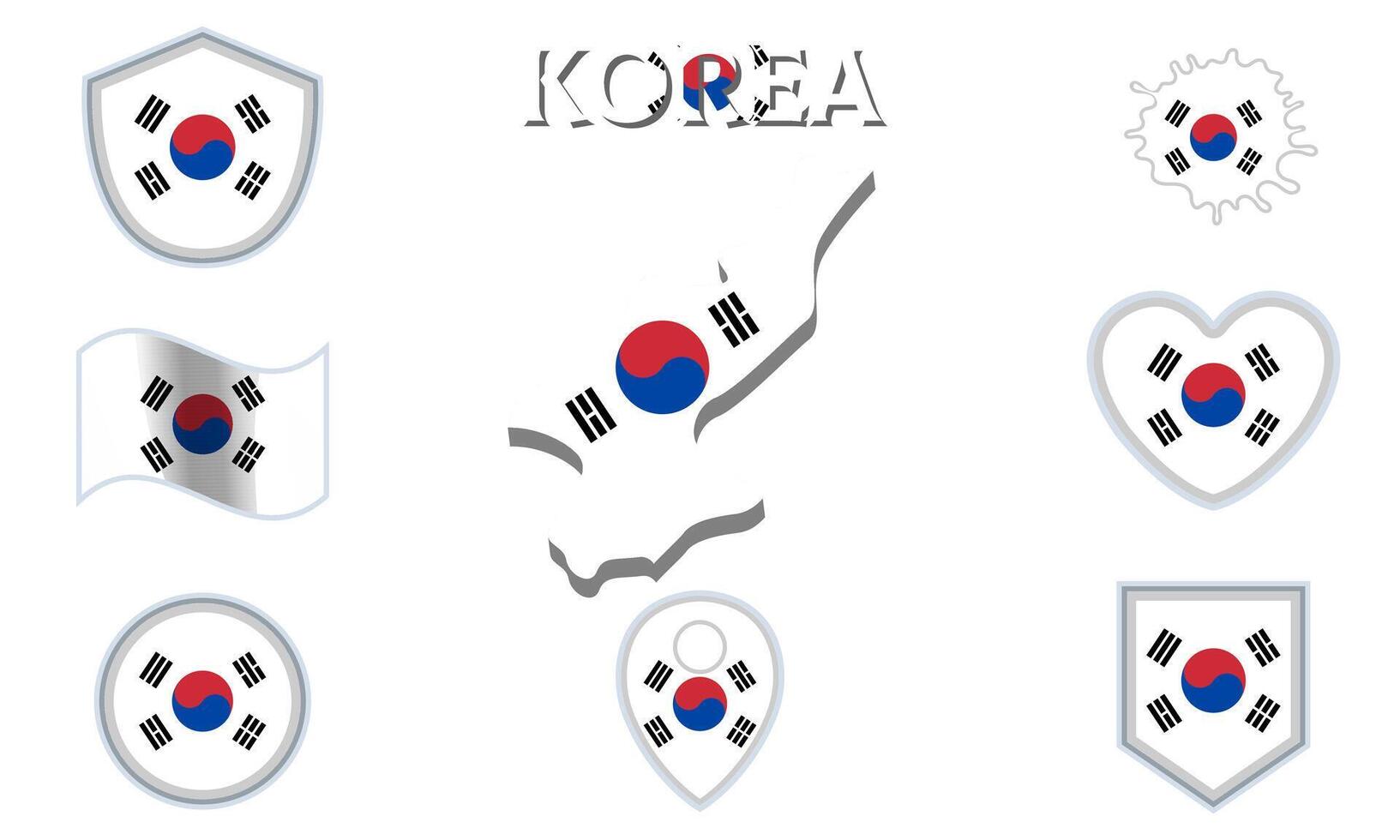 Sammlung von eben National Flaggen von Korea mit Karte vektor