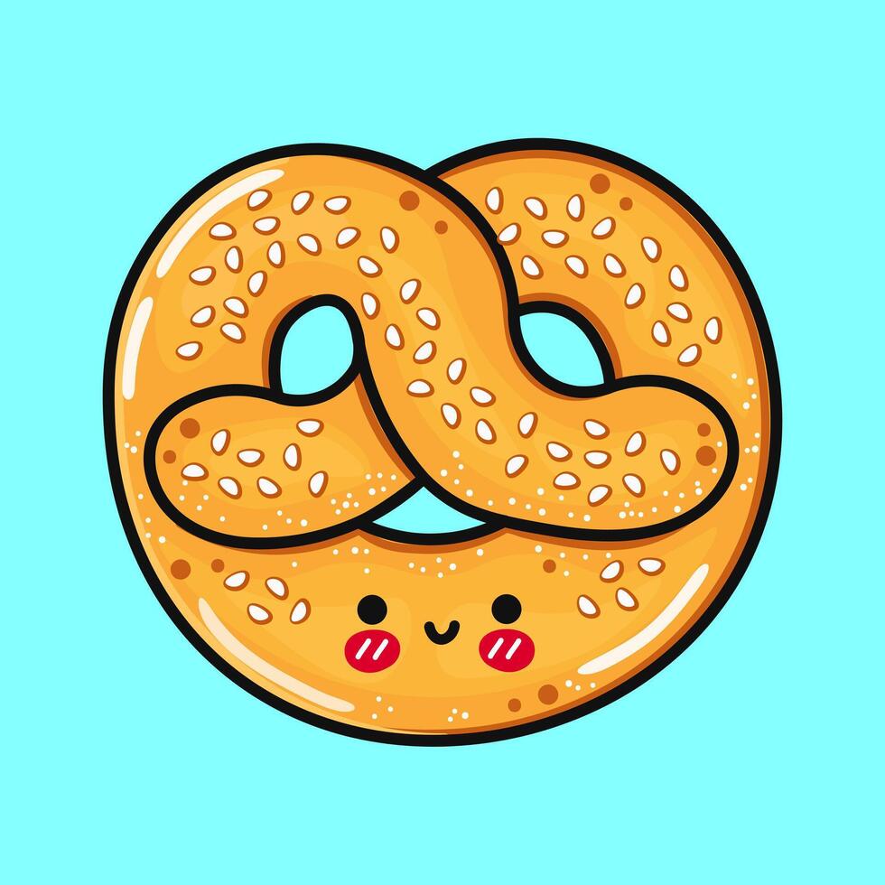 süß komisch Französisch Brezel. Vektor Hand gezeichnet Karikatur kawaii Charakter Illustration Symbol. isoliert auf Blau Hintergrund. Französisch Brezel Charakter Konzept