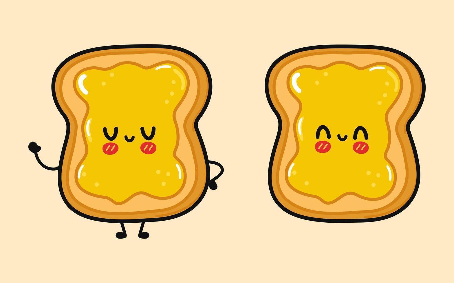 süß komisch Toast mit Honig. Vektor Hand gezeichnet Karikatur kawaii Charakter Illustration Symbol. isoliert braun Hintergrund. Toast mit Honig Charakter Konzept