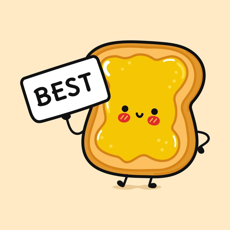 Toast mit Honig mit Poster am besten. Vektor Hand gezeichnet Karikatur kawaii Charakter Illustration Symbol. isoliert auf braun Hintergrund. Toast mit Honig denken Konzept